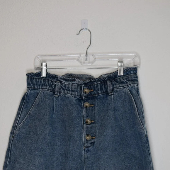 ZARA High Rise Denim Shorts Button Fly Sz 8 Elastic Waist 90s Western Grunge - Picture 2 of 16
